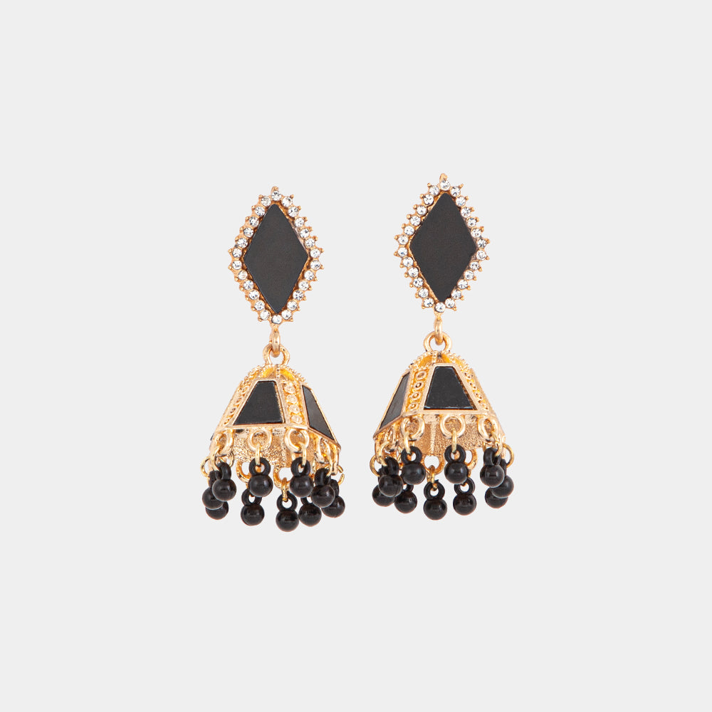 Black and Gold Jhumka Earrings