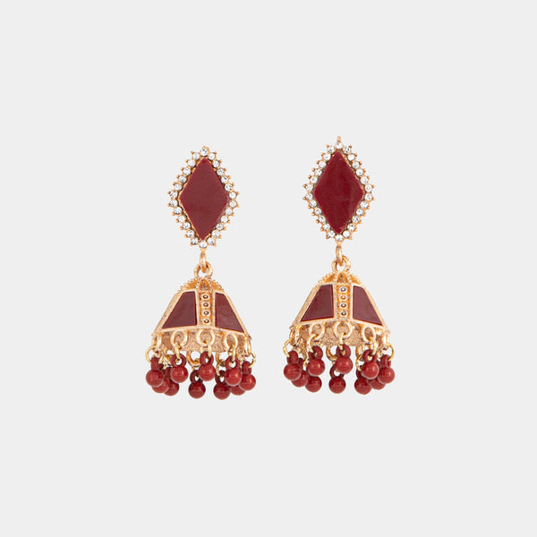 Red and Gold Jhumka Earrings