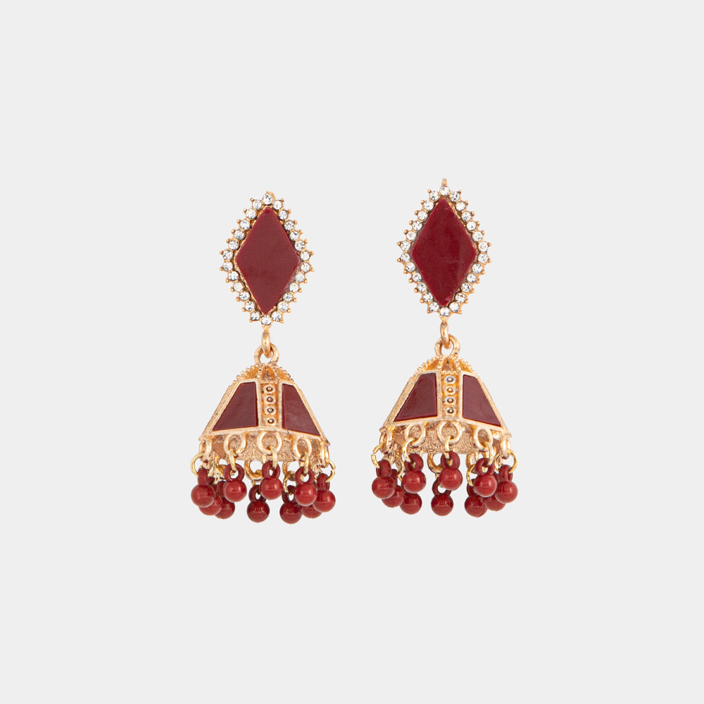 Red and Gold Jhumka Earrings