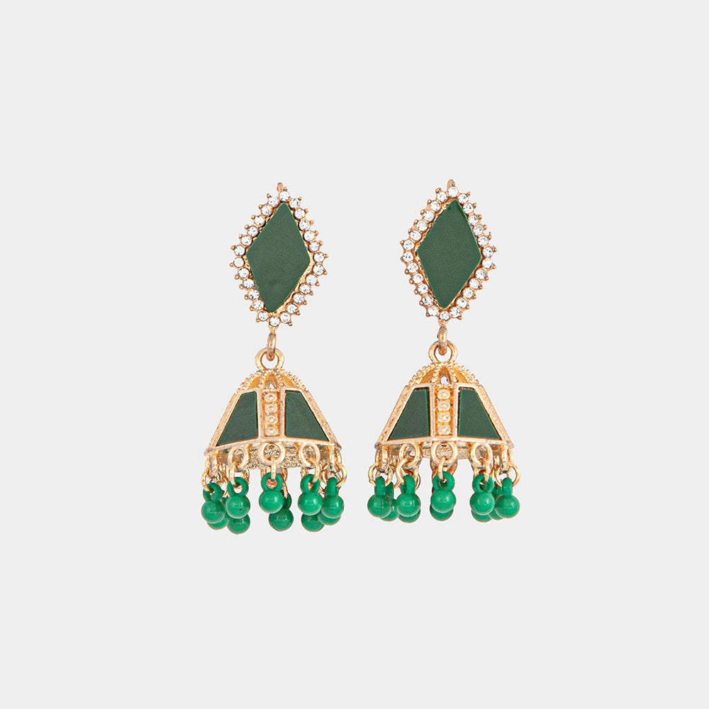 Green and Gold Jhumka Earrings