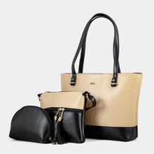 Beige Black 3 Piece Tote Bag Set