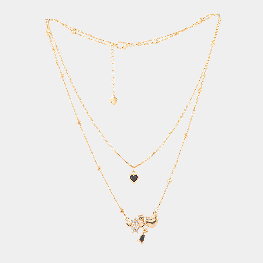 Heart and Flower Layered Necklace
