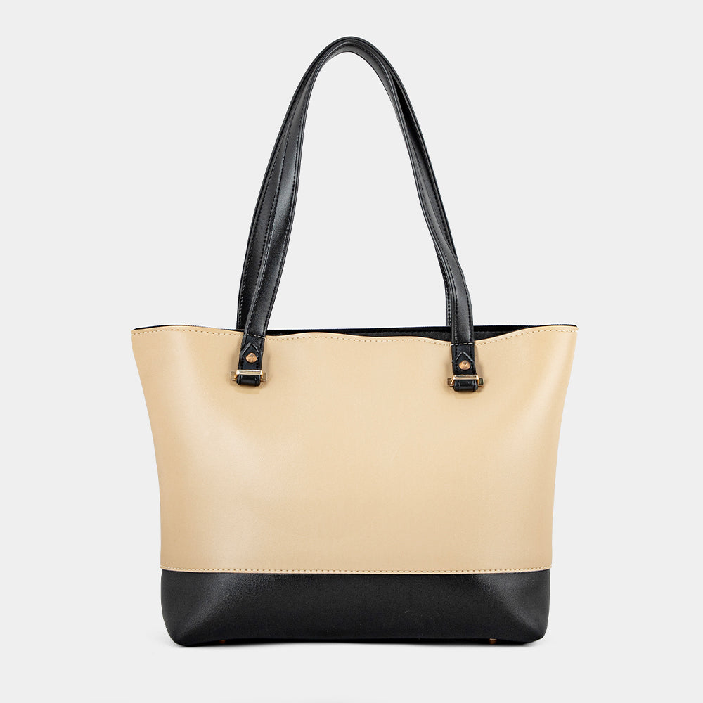 Beige Black 3 Piece Tote Bag Set