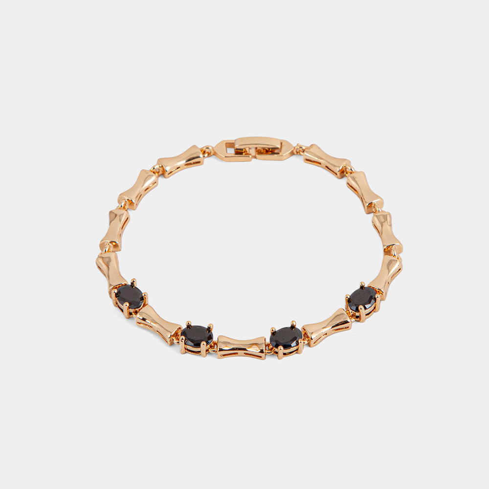 Gold-Tone Bamboo Bracelet with Black Crystals