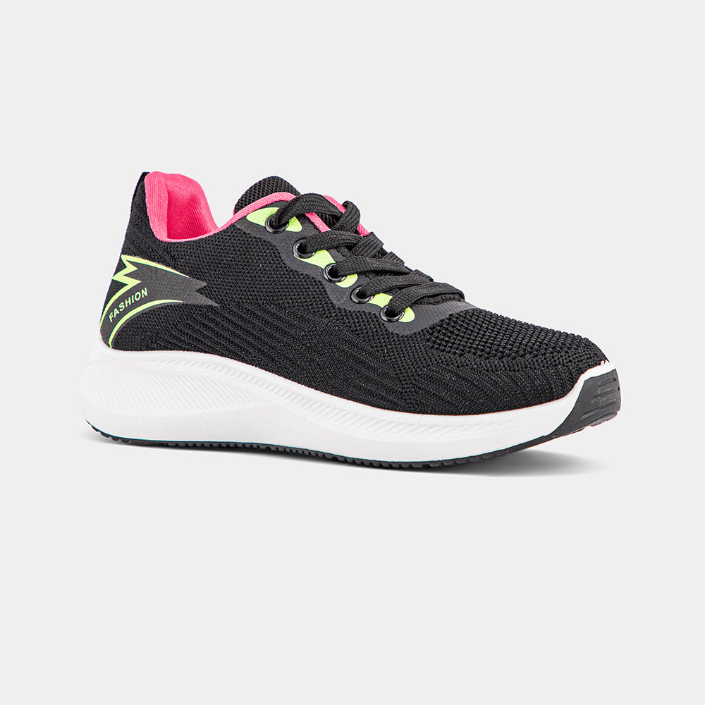 Black Lemis sneakers with vibrant pink and green accents, featuring a cushioned sole and breathable upper, perfect for stylish casual wear and light activities.