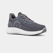 Grey Lemis sneakers featuring a breathable knitted upper with a cushioned white sole, designed for comfort and casual wear, suitable for various occasions