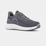 Grey Lemis sneakers featuring a breathable knitted upper with a cushioned white sole, designed for comfort and casual wear, suitable for various occasions