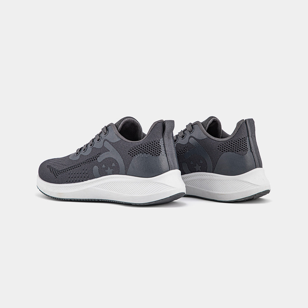 Grey Lemis sneakers featuring a breathable knitted upper with a cushioned white sole, designed for comfort and casual wear, suitable for various occasions